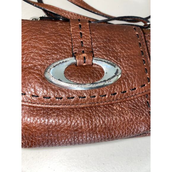 Vintage 2000s Brighton Y2K Aesthetic Brown Leather Crossbody Purse Shoulder Bag - Picture 3 of 8